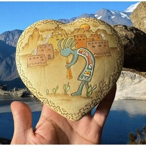 VTG Hand Painted Leather Trinket Jewelry Box Kokopelli Native American